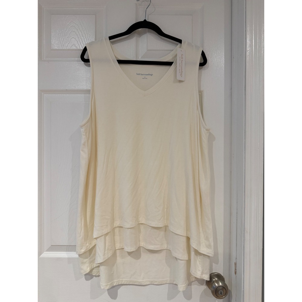 Soft Surroundings Waterston Tank Top Ecru Cream Layered V-Neck Modal Lagenlook